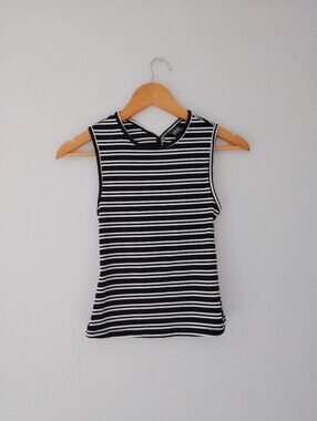 Wild Fable Sleeveless Black & White Striped Ribbed Tank Top